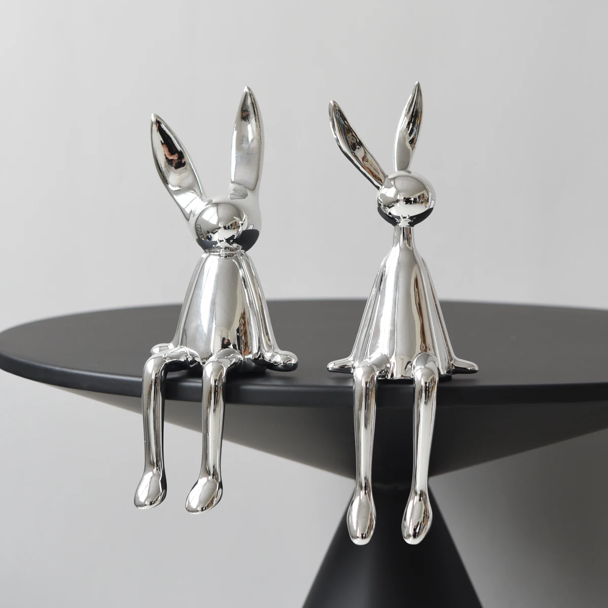 Light luxury creative electroplating silver sitting rabbit decoration abstract figure simple modern home soft decoration