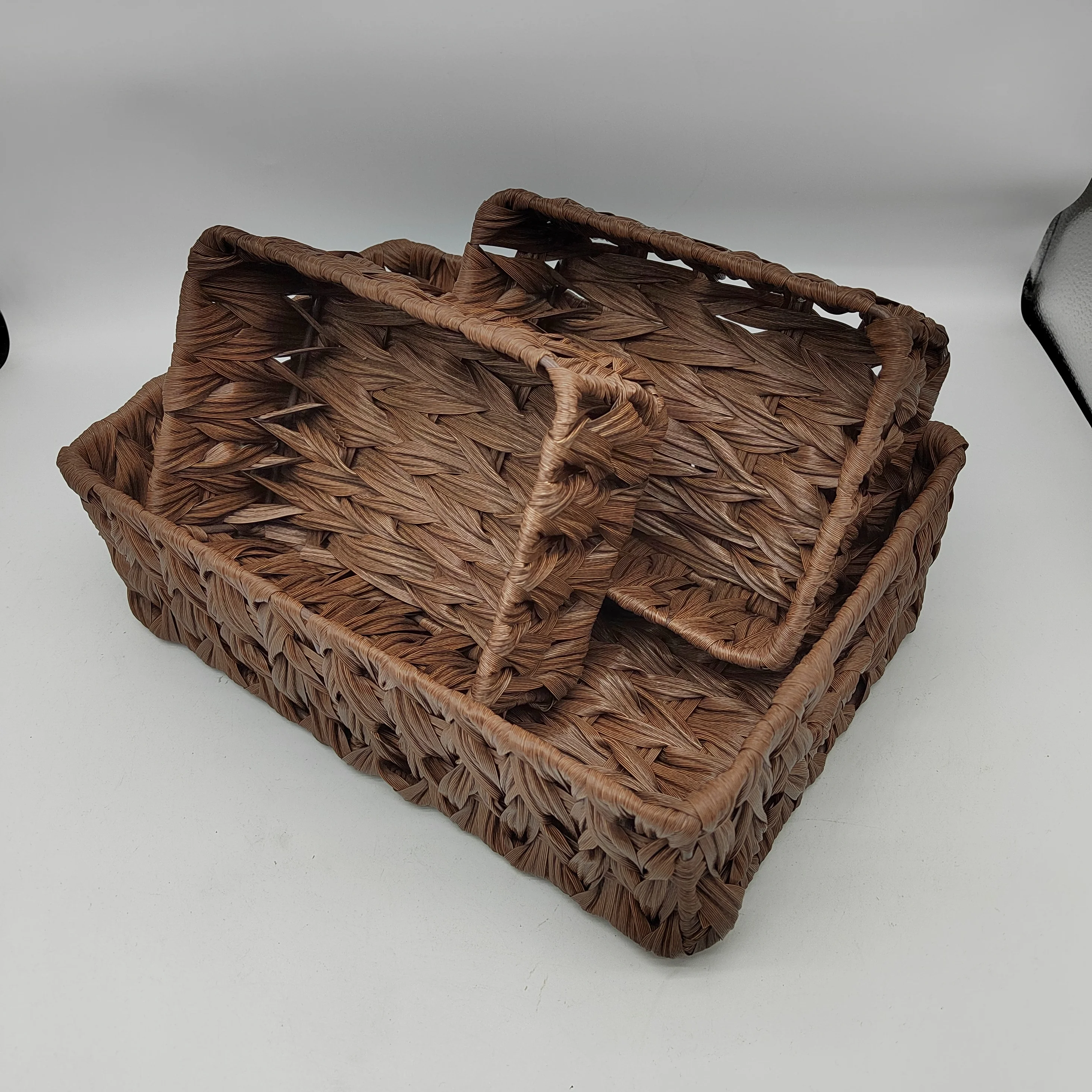 Pack of 3 Wicker Baskets for Storage, 1 Large Wicker Storage Box and 2 Small Wicker Baskets Waterproof, Bathroom Counter Storage