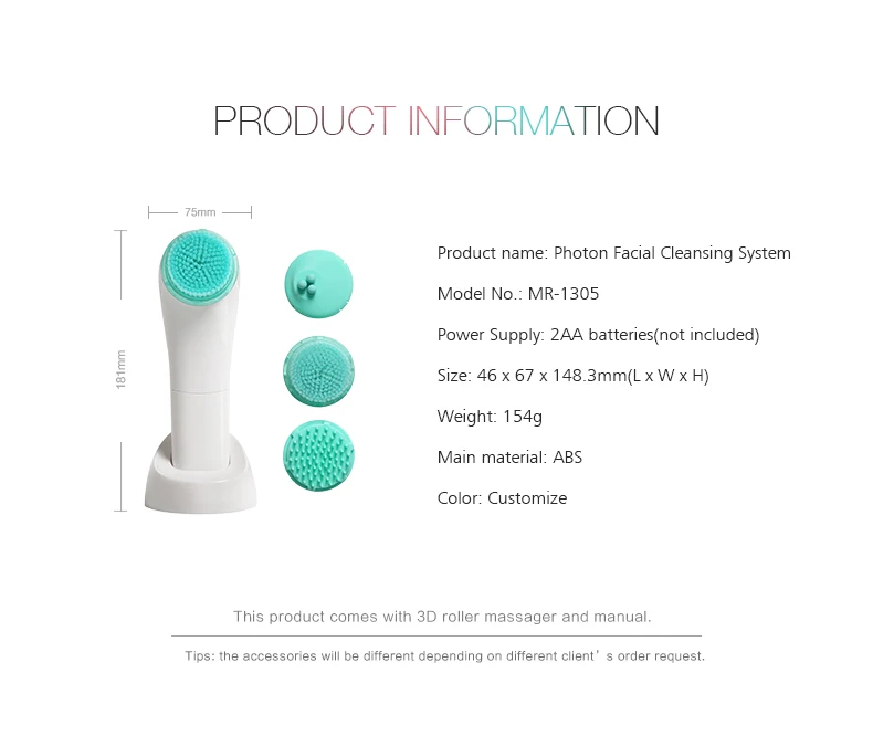 Facial Cleansing Brush,Red & Blue LED Light Skin Care Device Face Brush Use for Exfoliating, Anti-Aging and Makeup Blending 1305