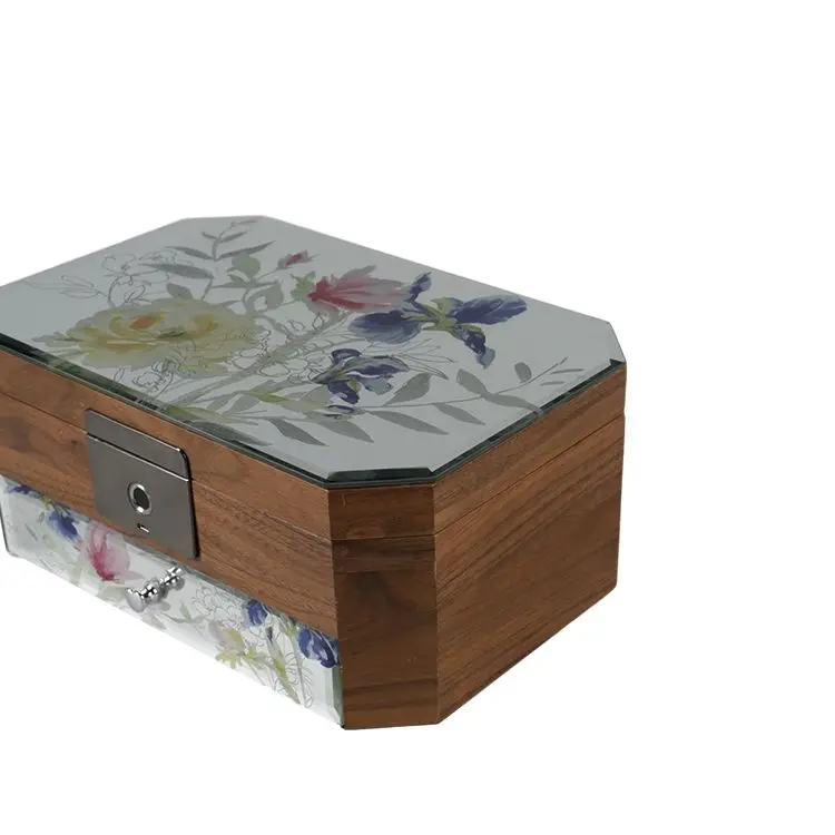 DS Customized Wooden Jewelry Box Luxury Wood Storage Case with Fingerprint Lock