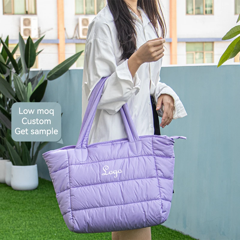 custom large puffer bag quilted cotton padded  women  puffy  Shoulder Bag winter soft puffer tote bag