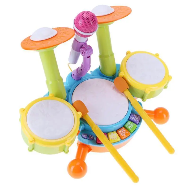 Electronic Musical Instruments Toys, 2 Drum Sticks Beats Flash Light Adjustable Microphone Kids Drum Set//