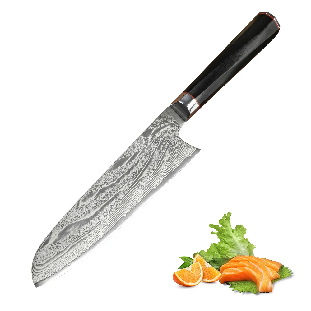 Professional 7.5inch AUS10 Damascus Steel Santoku Knife 73Layers Santoku Knife Black G10 Knife