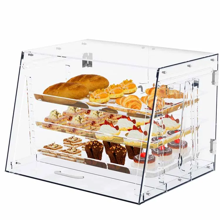 Jery clear food bread display cabinet Snack Rack Acrylic Box clear Dessert storage Transparent Cake Display Stand