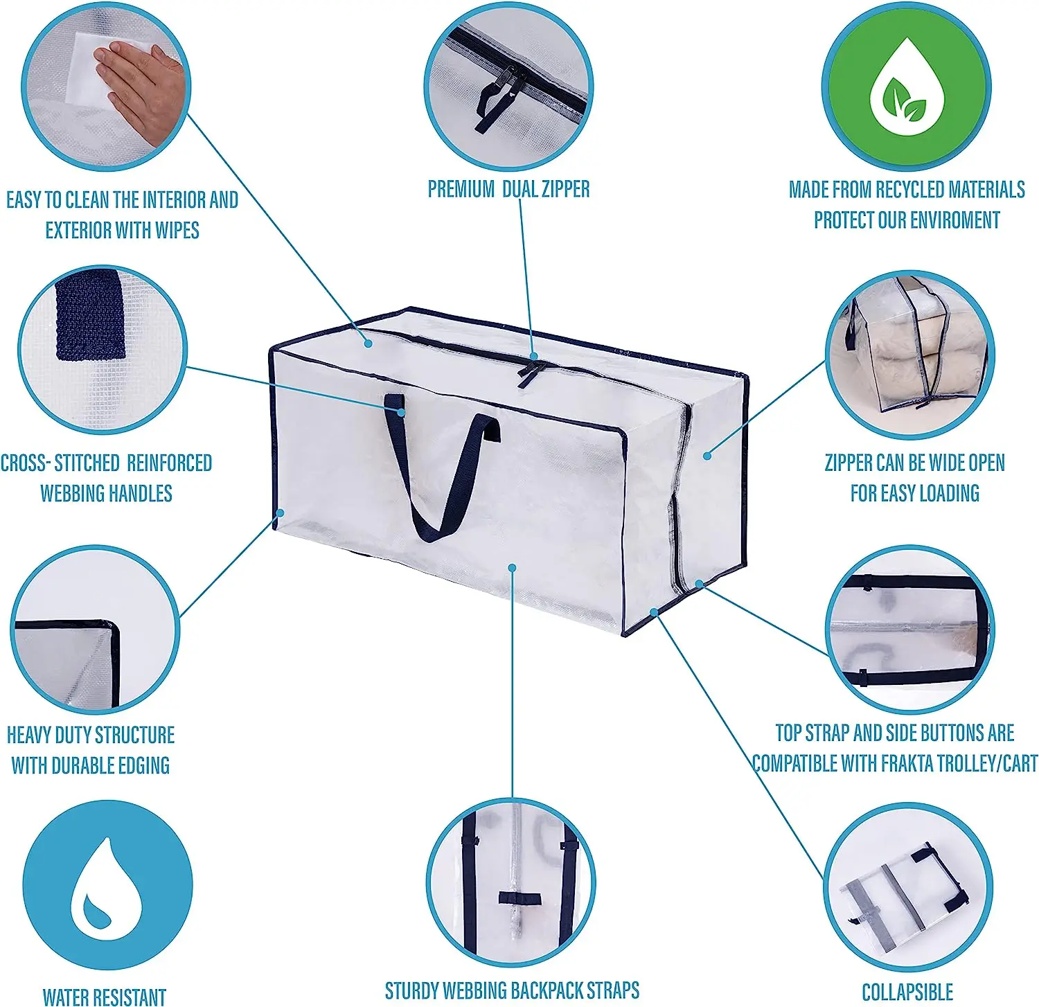 extra large transparent foldable pp woven moving storage bags for heavy duty with handles strap