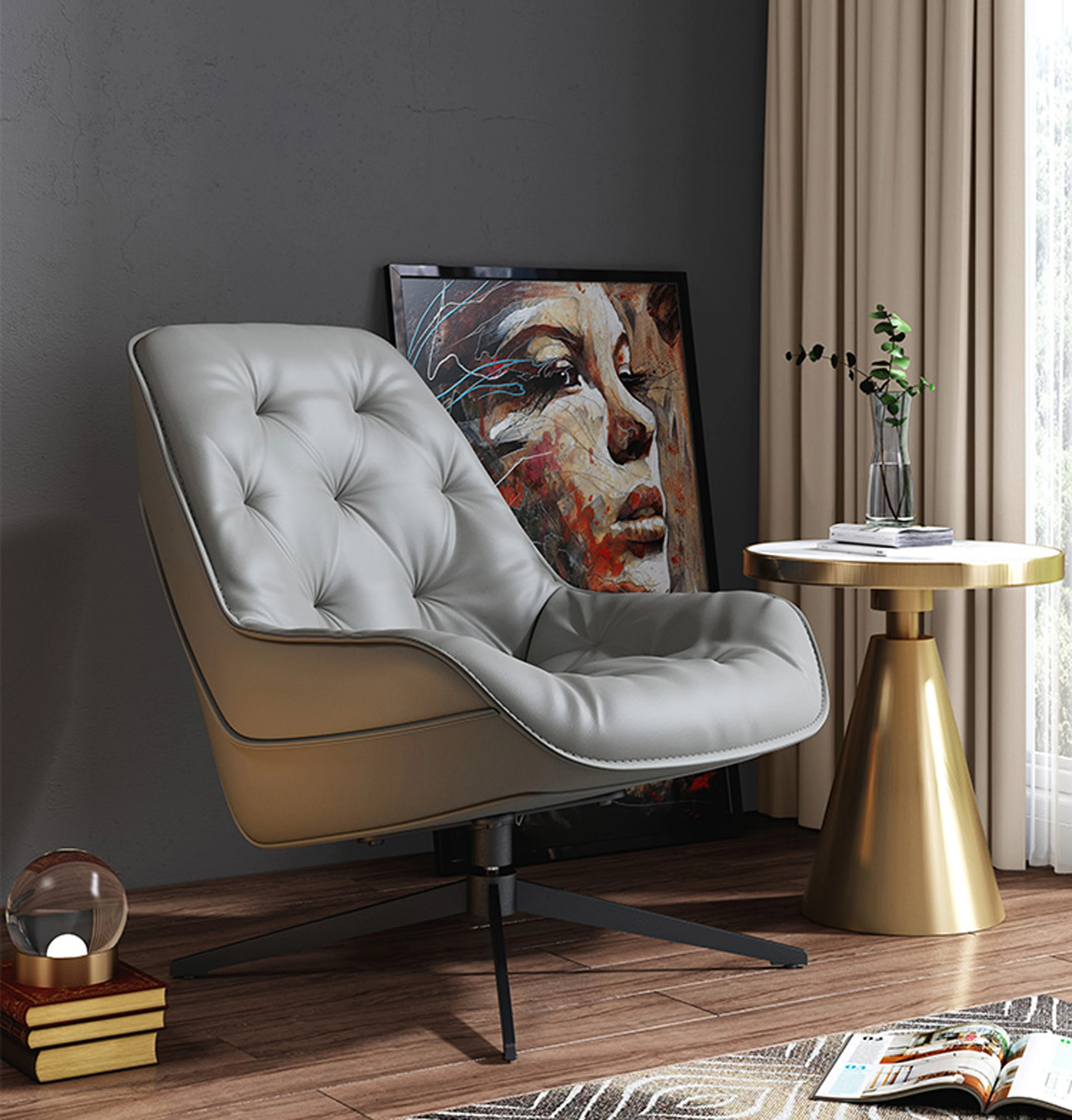 New style modern living room fashion hotel synthetic leather leisure chair revolving recliner chair