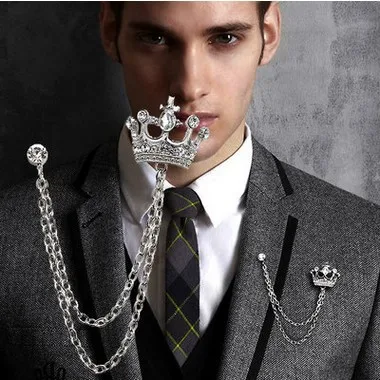Wholesale Mens Luxury Rhinestones Decorate Clothing Accessories Suit Pin Cross Crown Collar Brooch Female Corsage