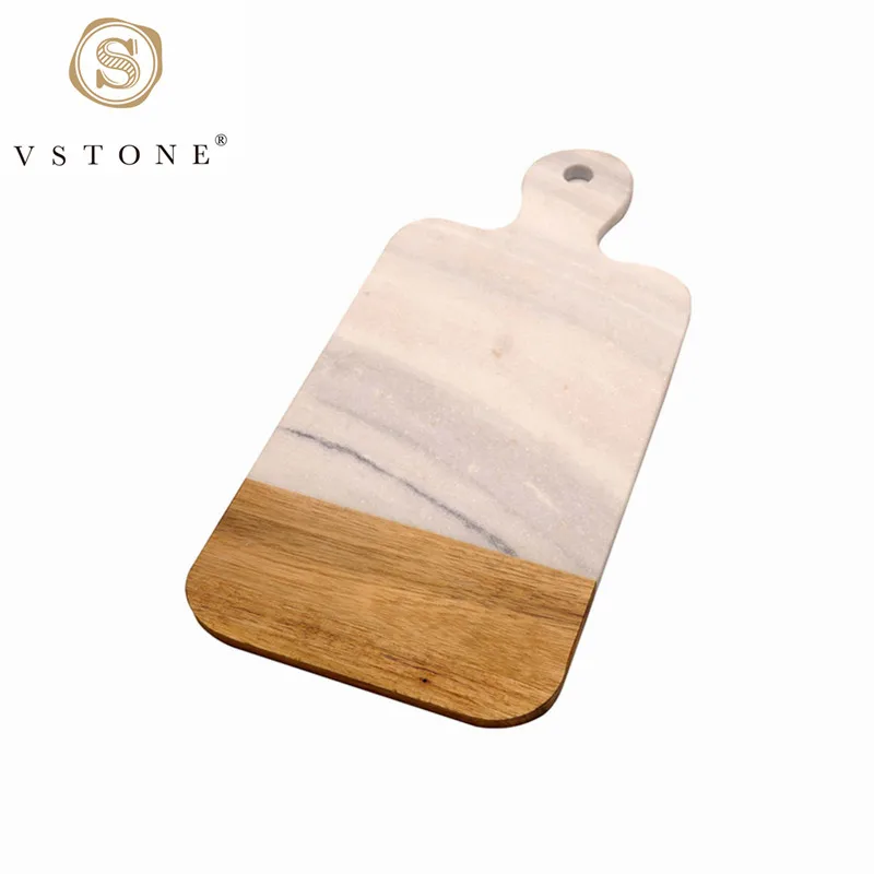 New Arrival Cheap Cutting Food Paddle Serving Natural Acacia Wood And Marble Chopping Board For Cheese Snack