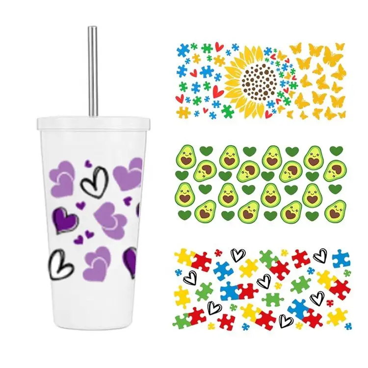 Ready to Ship Wholesale UV DTF Sticker Cup Wraps Transfers For 16oz Beer Glass Can Clear Frosted 16 oz Tumbler Cup 16 Ounce Jar