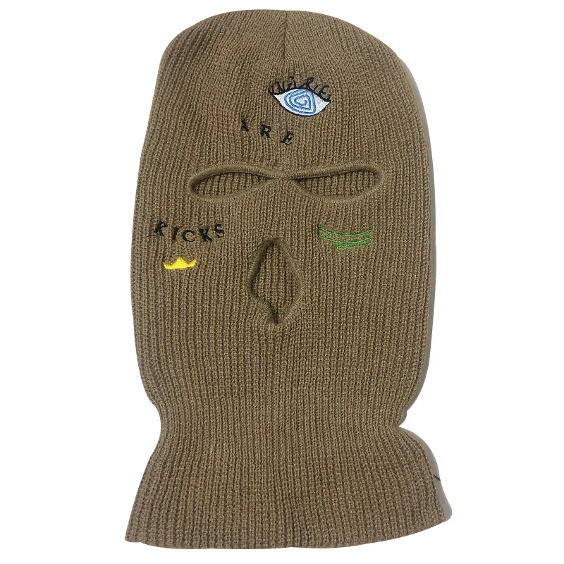 Wholesale Design Knitted 3 Hole Full Cover Face Skimask Mask with Embroidery Logo Winter Hat Ski Mask Custom