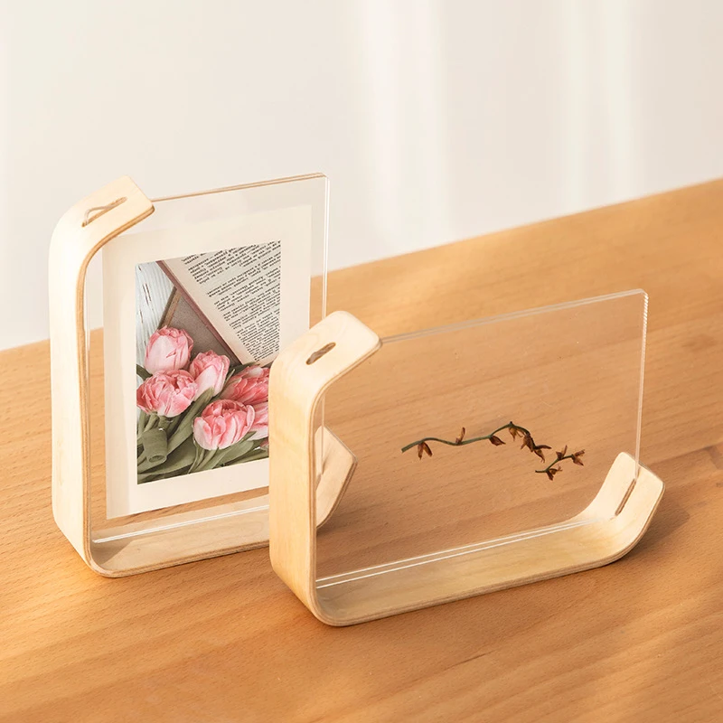 Fashion Wooden Base clear Acrylic Picture photo Frame for Beautiful Family Memories