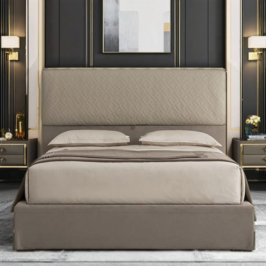 Hot Sale Modern 1.8m King Wood Frame Bed with Soft High Leather Back Customizable Upholstered Metal Base Custom Bed for Bedroom