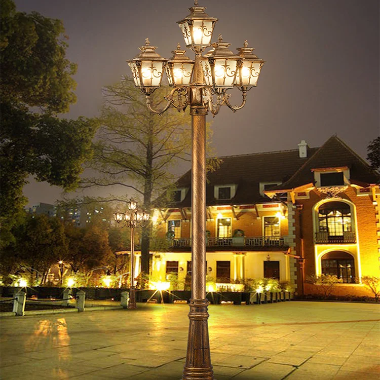European Style Aluminum Landscape Pole Street Light Classic Led Outdoor Exterior Garden Light For Parking Lot Road Villa