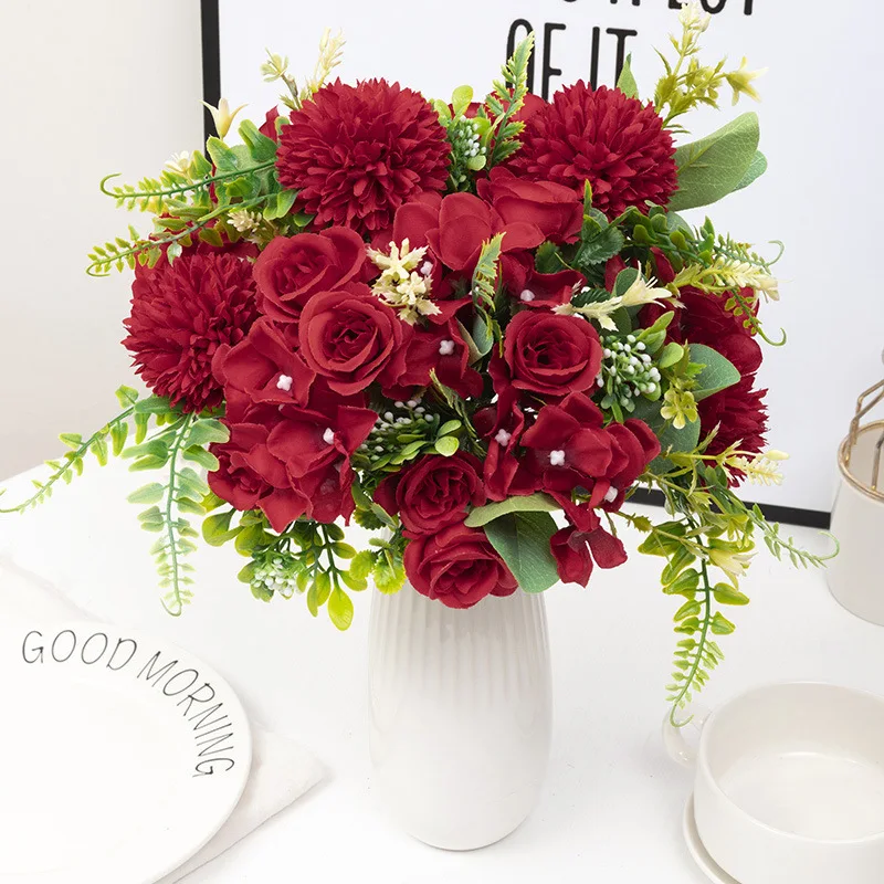 White Dandelion Combination Bouquet Plastic Flowers Artificial Decoration For Home Party Wedding Flower Wall Decor