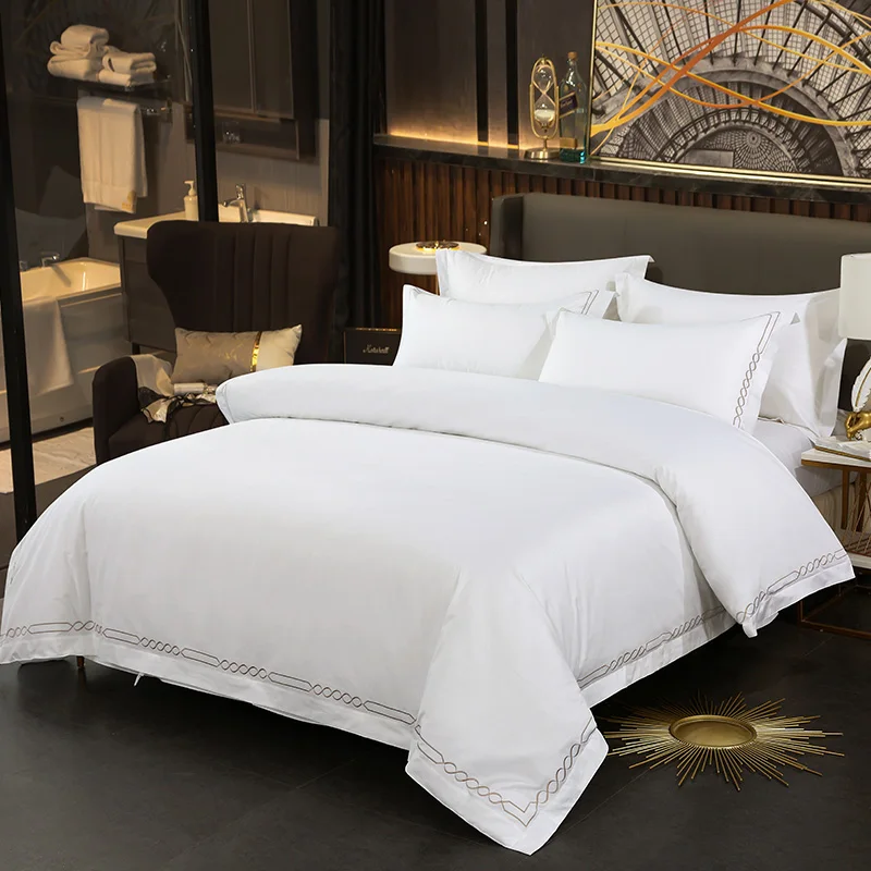 New Luxury Brand King Size 100% Cotton  60s Embroidery Satin Bedspread Bedding Sets Bed Sheet Brand