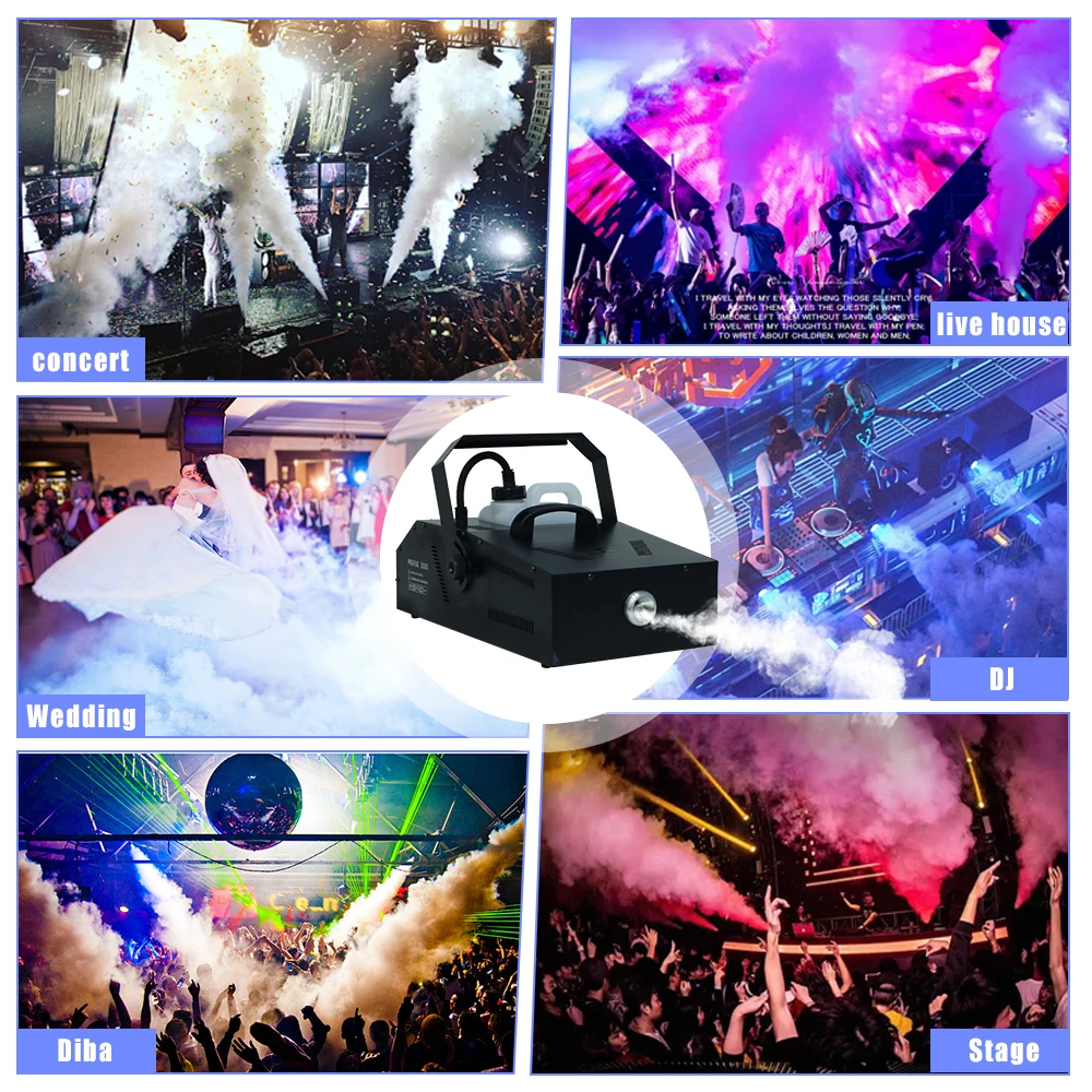 Smoke Machine for Stage Wedding Disco Party 1500W Low Lying Fog Machine Haze Water Base Dual Output Ground