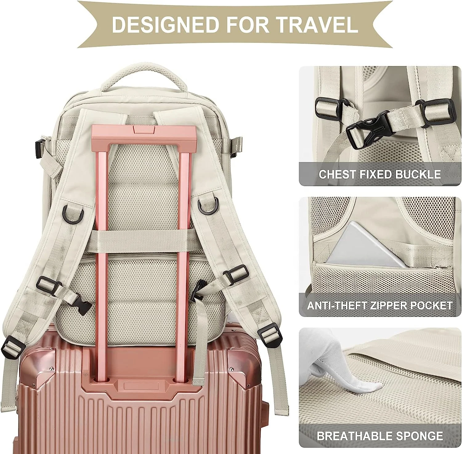 Custom Beige Large Multi-functional Travel Daily Causal Backpack Men Women
