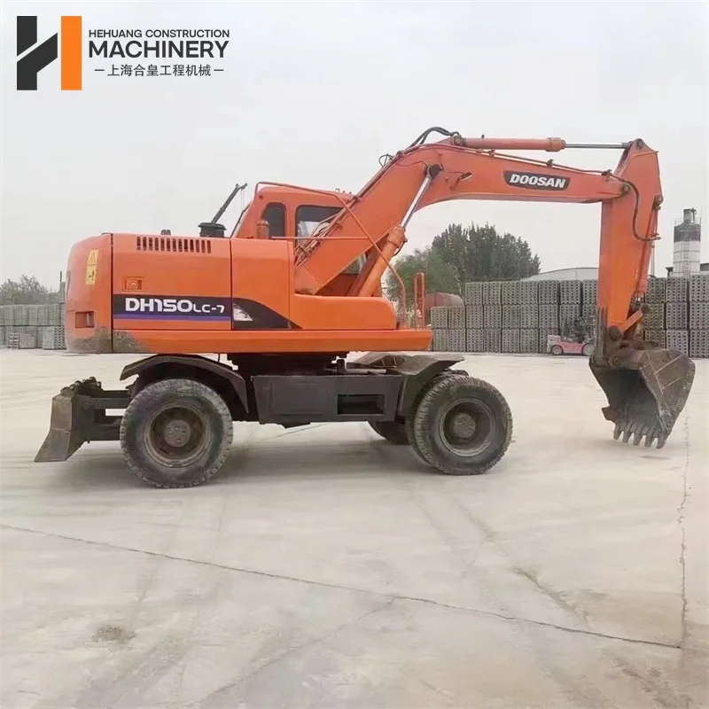 Selling high-quality used Doosan 150 wheel excavators turbocharged engines shock absorbers dual tires complete procedures
