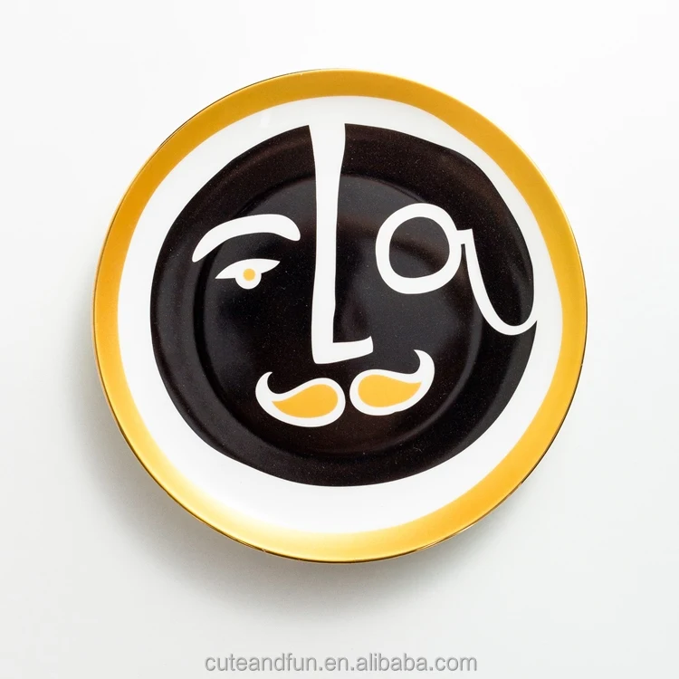 Home Art Decor 8 inch Dinner Plates Gold Rimmed Dessert Plates Fashion Dishes & Plates for Decorations