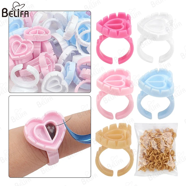 New Professional Heart Shaped Blue /Pink/ White Eyelash Glue Rings For Eyelash Extension Tools Disposable Glue Ring Holder