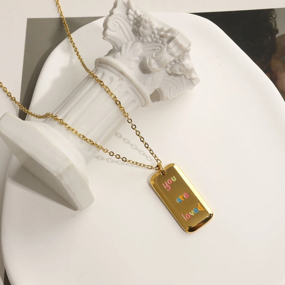 2024 High Quality Stainless Steel Gold Plated Geometric Epoxy Necklace Fashionable Brand Pendant Chains for Jewelry Wholesale