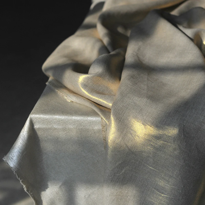 
Silver 100% Pure Linen Fabric Bronzing Thick Outerwear Fabric Gold for Dress Suit 