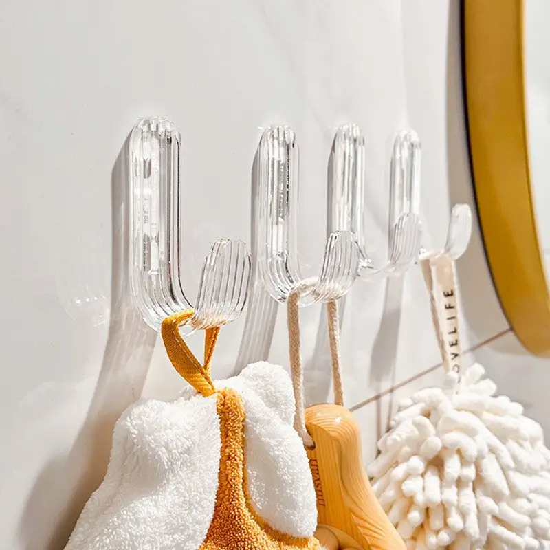 Transparent Acrylic Strong Non-trace Hook Hanging Hooks with Non Marking Sticker for Kitchen Bathroom
