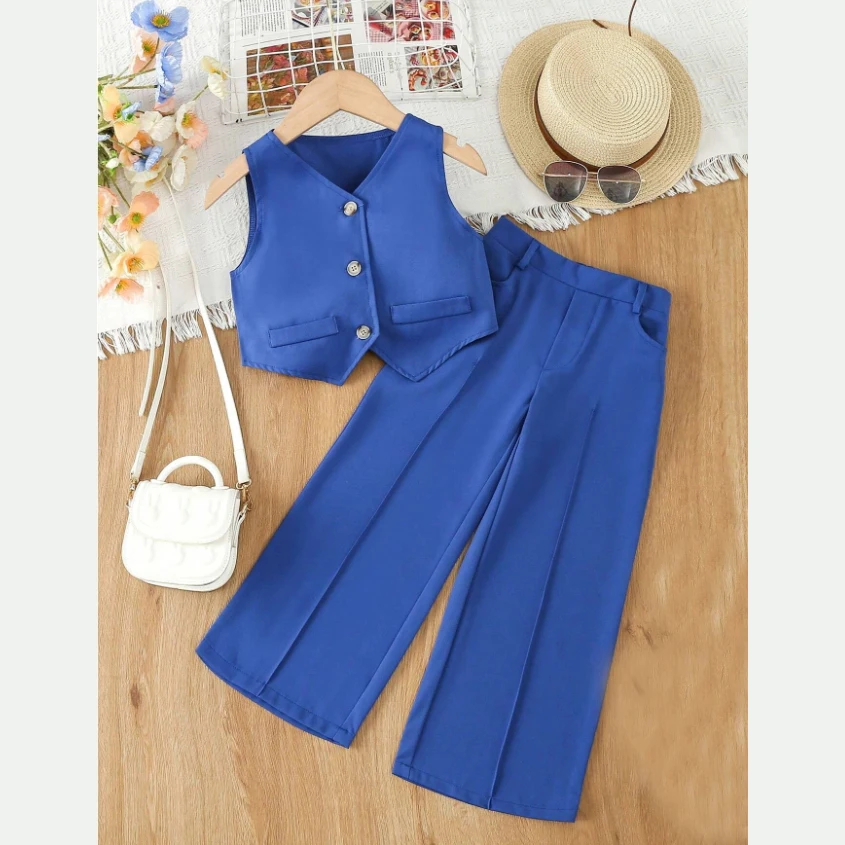 Custom girls formal vest jacket kids loose pants teen clothing student school uniform solid suit