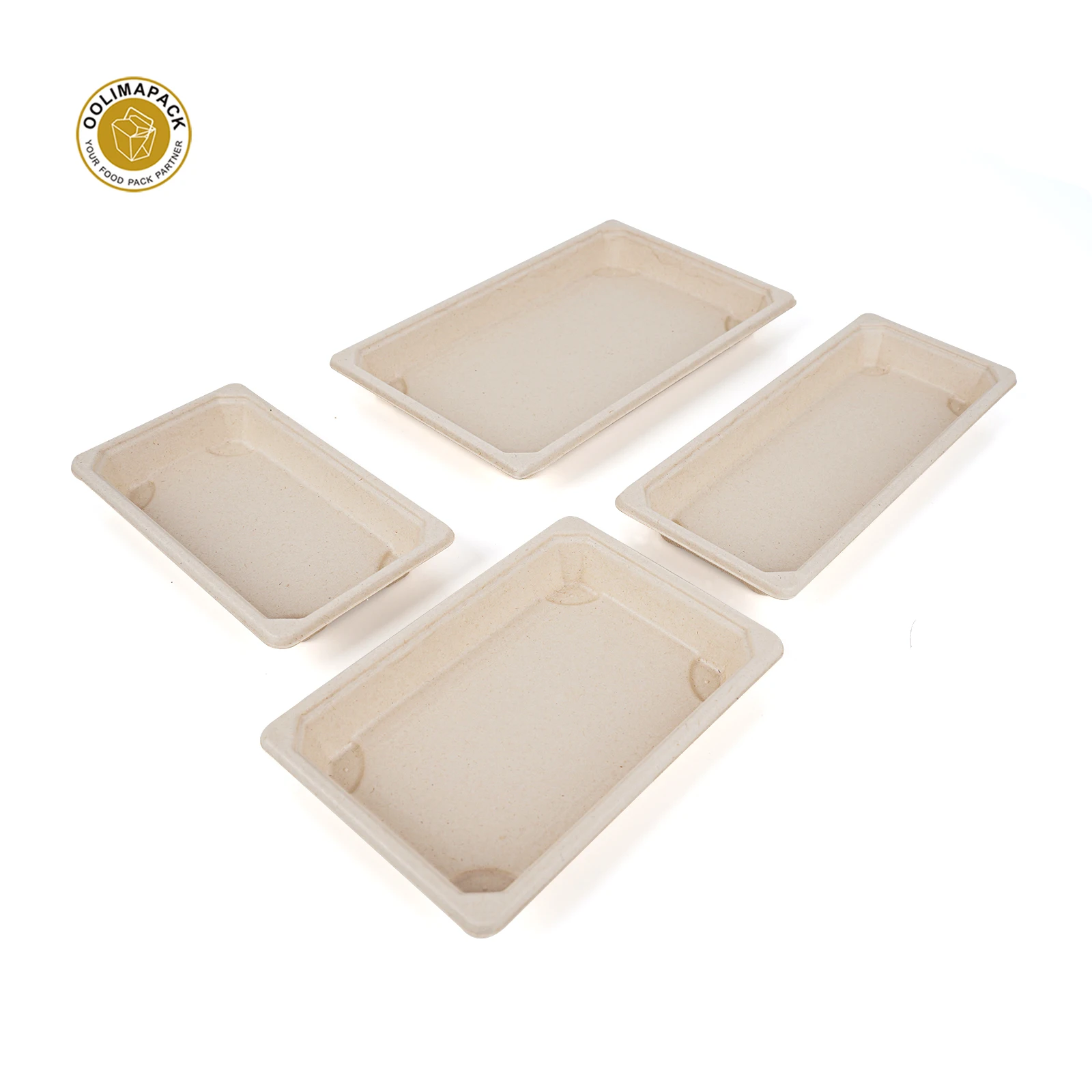 OOLIMA Disposable Bagasse Sugarcane Sushi Plate Food Container Kraft Sushi Rice Box Packaging
