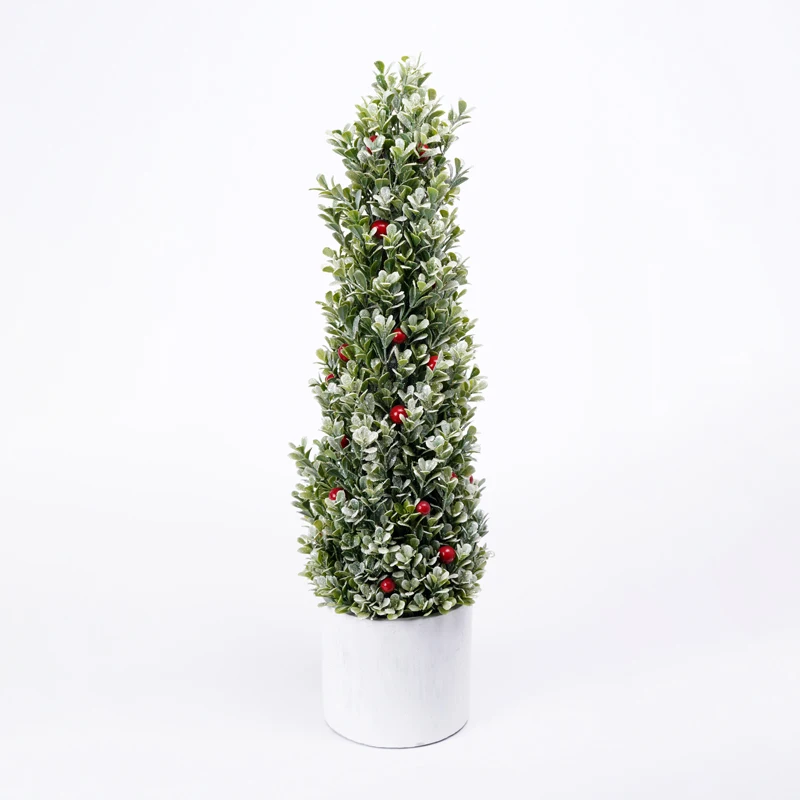 
Artificial Trees New Year Green xmas trees with Snow 57CM Faux PLASTIC GRASS & FRUITS WITH CONCRETE POT 