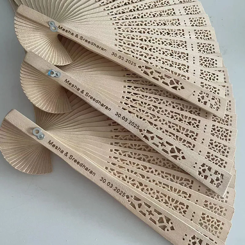 Fashion Multi-colored Sandalwood Fan Openwork Carved Wooden Fan Wedding Fan 20cm for Gifts Souvenirs