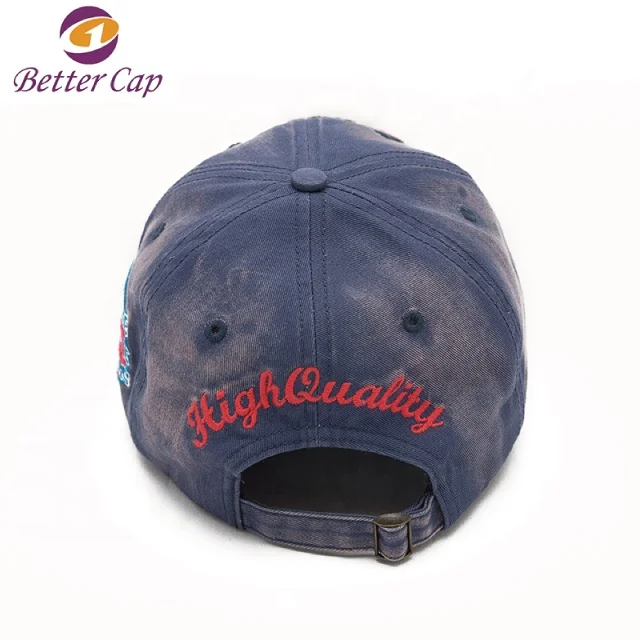 BSCI Factory High Quality Custom Embroidery Logo Vintage Washed Denim Baseball Cap Plain Jeans Distressed Dad Hat