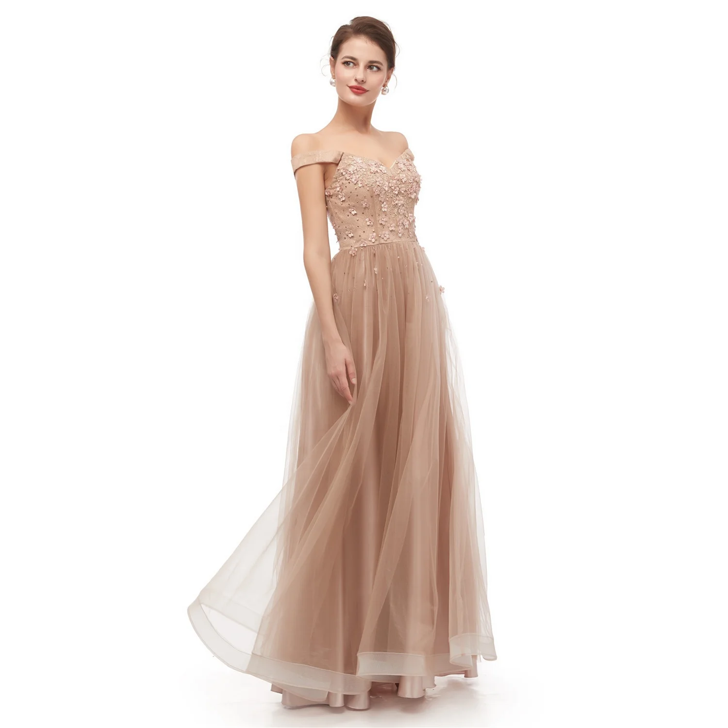 
Gorgeous Off the Shoulder 3D Flowers Appliques A Line Prom Dress Evening Gown 