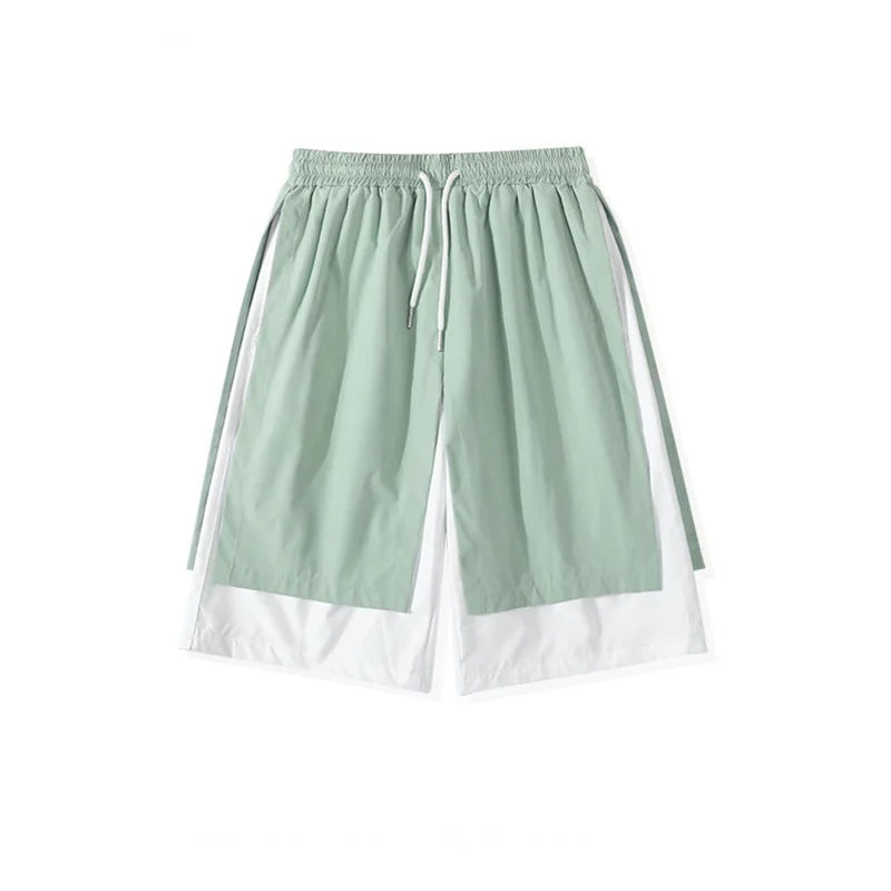 
INS Korean Style Fake Two Piece Mens Summer Shorts Polyester Shorts Men Sports Casual Shorts Men Fashion 