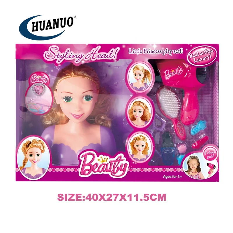 Kids DIY makeup beauty doll head play set toys hair style plastic doll head molds dolls for girls