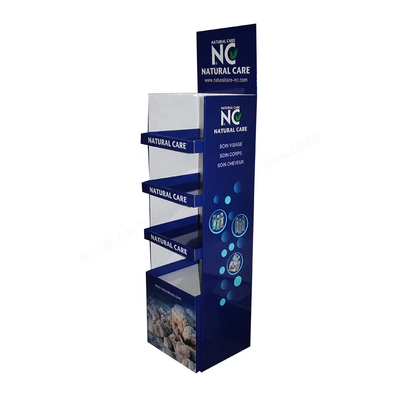 Customized 4 Shelves Corrugated Carton Stand Foldable Color Printing Cardboard Floor Display Stand