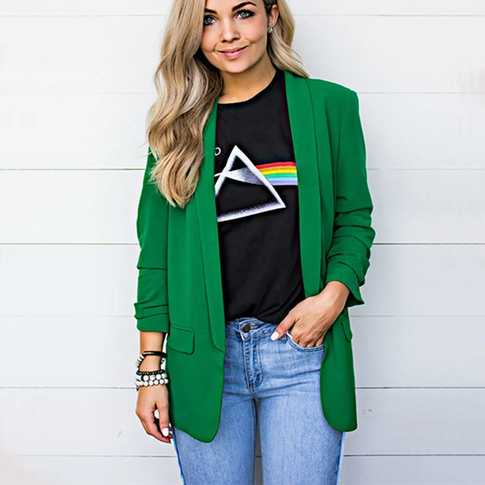 Женский эластичный легкий блейзер с рукавами-рюшами и открытой передней частью для работы и офиса, 3/4