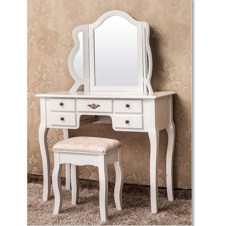 White Dressing Table Tri-fold Mirrored Makeup Vanities for Girls