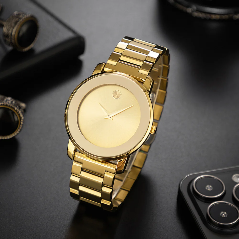 Dubai jewelry Luxury Fashion Gold Stainless Steel Watch Classic Business Ultra Thin Waterproof Wristwatch Quartz Watch for Men