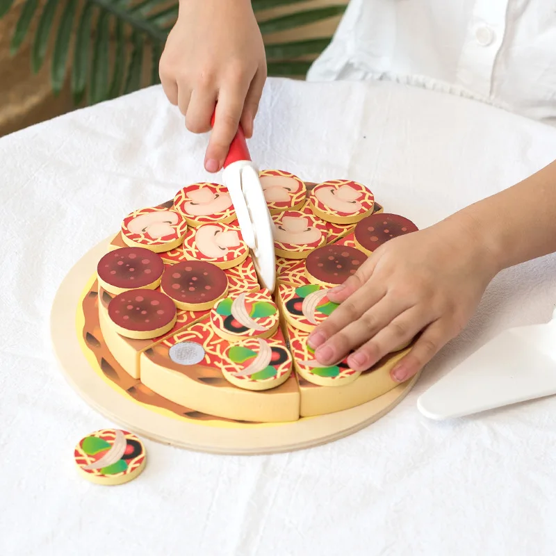 Birthday Gift High Simulation Pretend Play Kitchen Toys Abundant Accessories  Wooden Pizza Cutting Toys