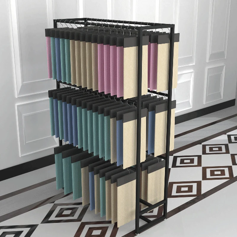 Golden Floor Home Textile Curtain Metal Exhibition Easy to Assemble Shelves, Multi Layer Leather Fabric Sample Display Rack