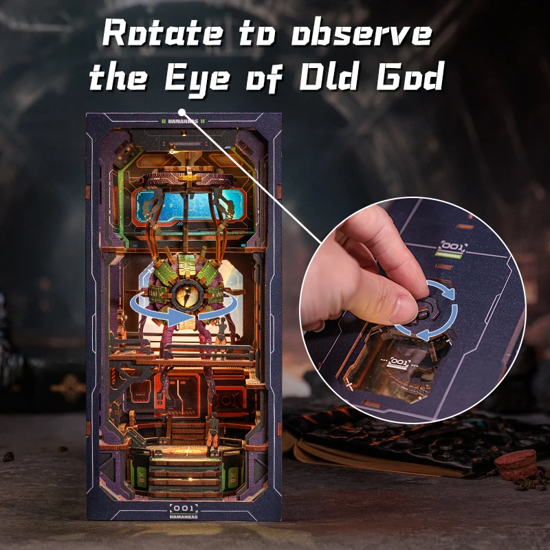 CuteBee 3D Wooden Puzzle Handmade Craft The Eye of Old God with Light Building Model Toys Book nook Wooden Book Nook
