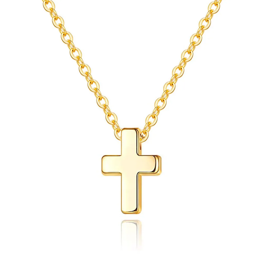 NUORO LOW MOQ Tiny Plain Polished Slide Smooth Cross Everyday Jewelry For Women Gold Color 14K Gold Filled Cross Necklace