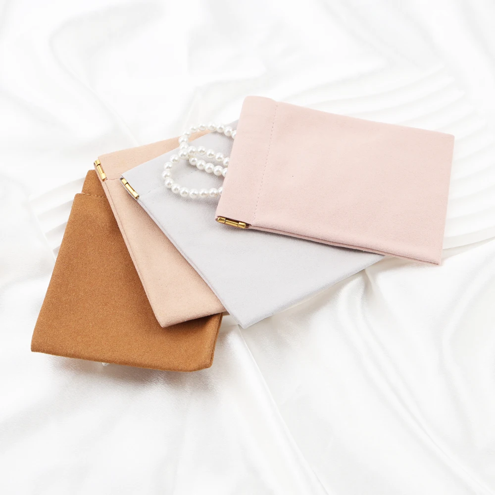 10pcs to start to custom gold foiled logo earring necklace ring pu leather pouch automatic closure for bag jewelry bulk