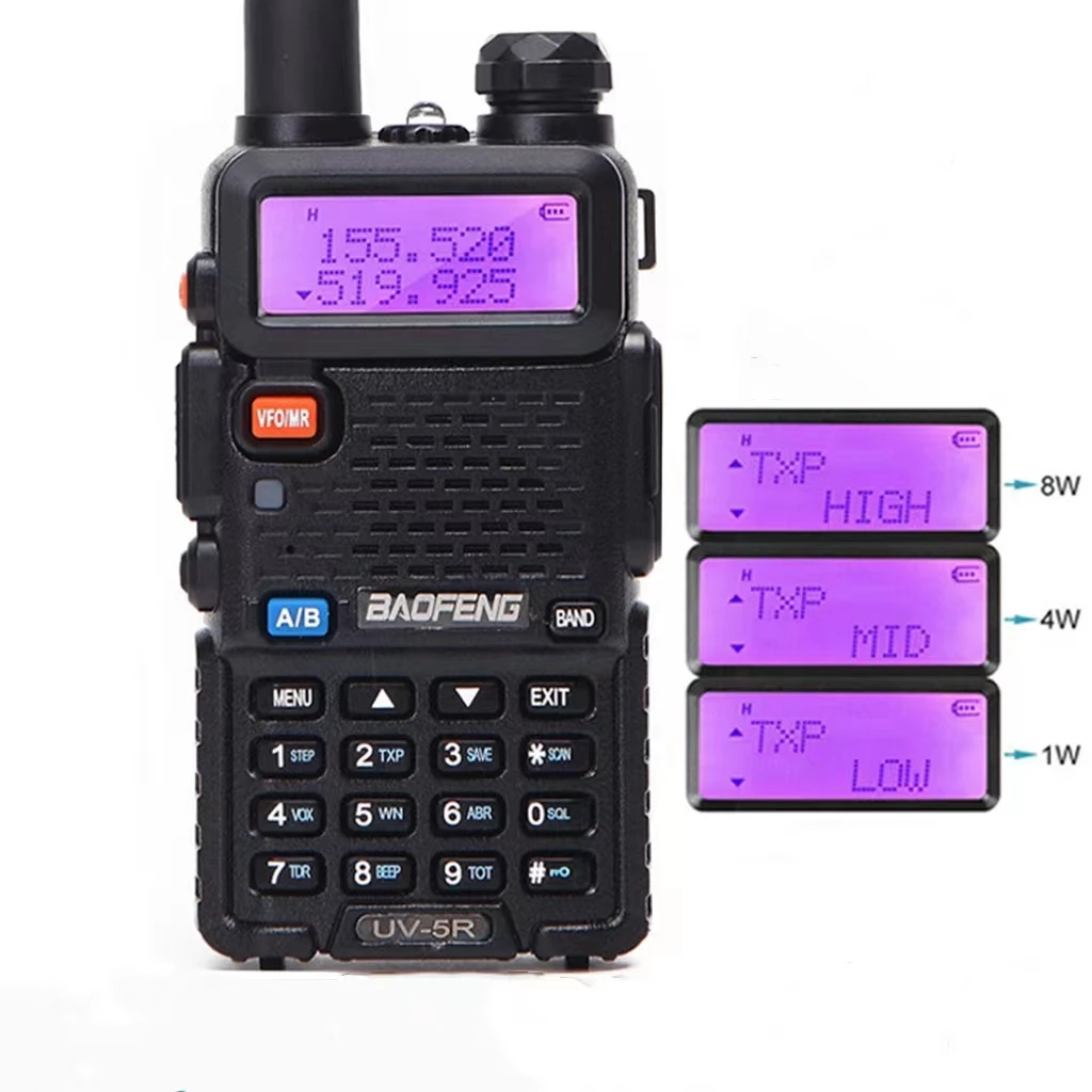 High power 8W BAOFENG UV-5R VHF UHF Dual Band Two Way Ham Radio Transceiver Walkie Talkie