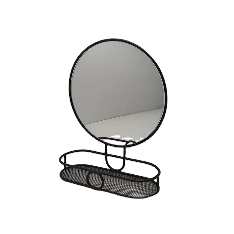
2021 New Design Home Decoration Metal Base Hanging Cosmetic Mirror With Jewelry Storage Tray 