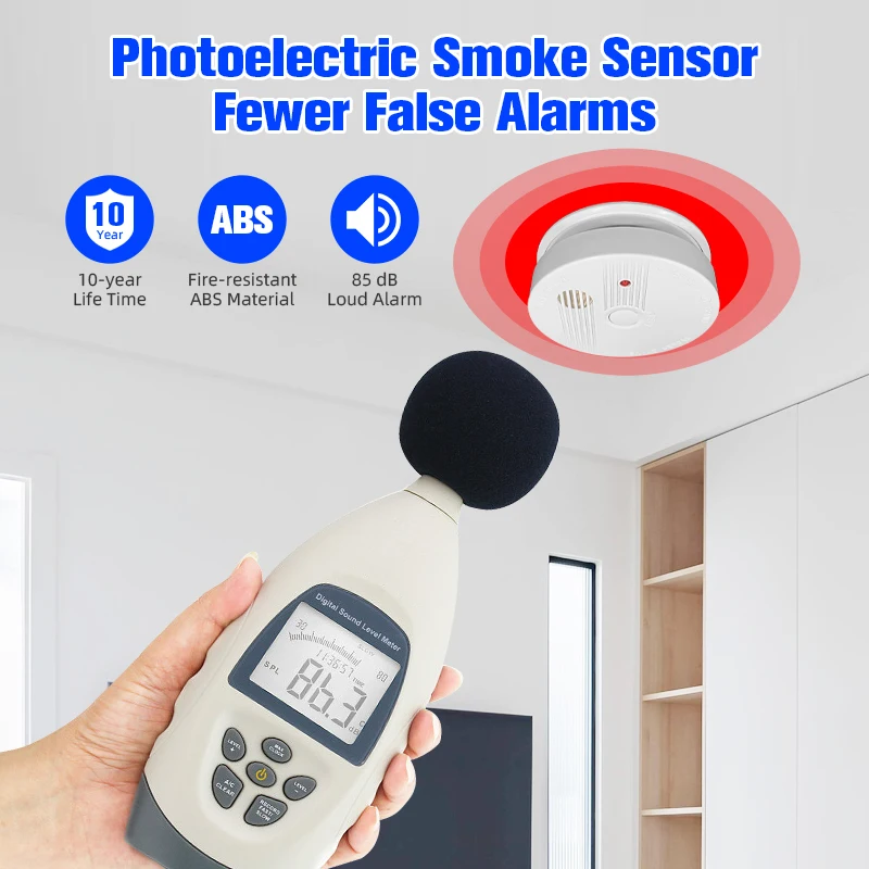 OEM ODM Photoelectric Fire Alarm Bell System EN14604 Wireless Smoke Detector Alarm Sensor For Home Fire Security