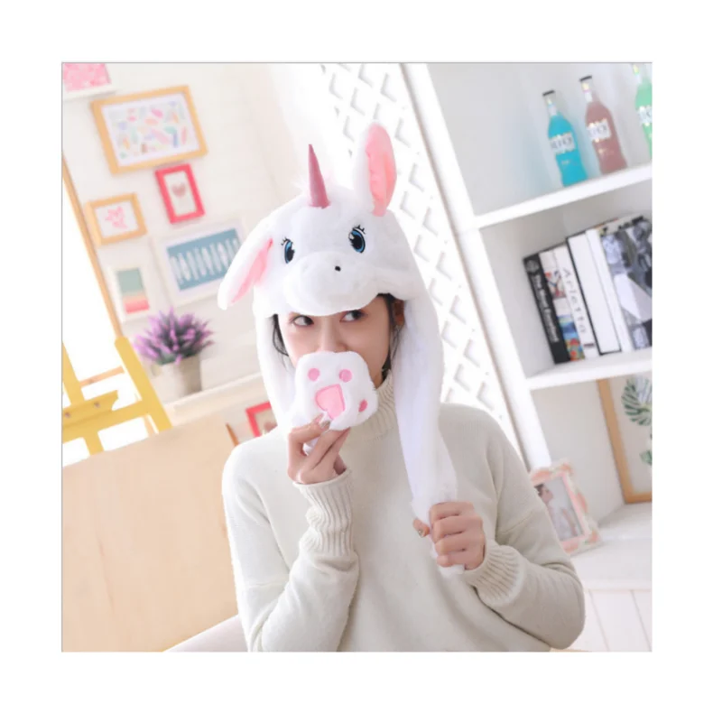 Wholesale party long-eared rabbit Unicorn Fur mobile airbag ear hats can be customized LED light plush animal hatse