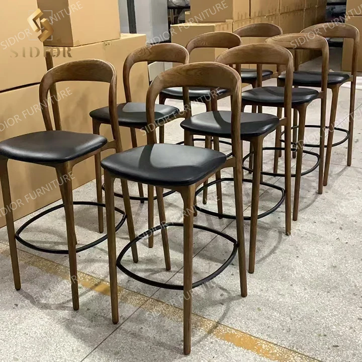 Modern leather velvet luxurious  kitchen black gold wooden restaurant counter bar stools bar stool high chair for kitchen