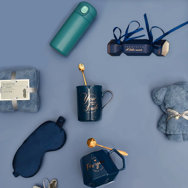 New Promotional Housewarming Cases Eyeshade Towel Mug Birthday Gift Box Set Wedding Favors Gifts Guest